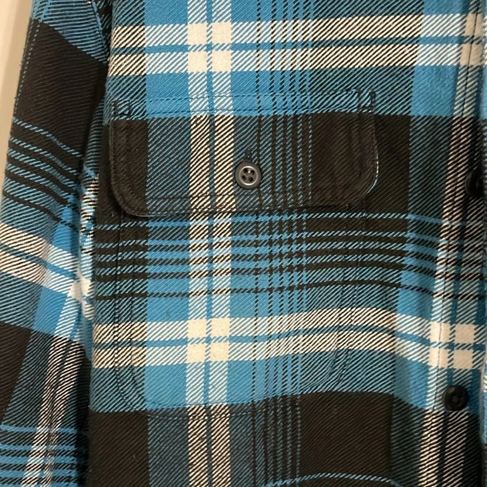 FILSON VINTAGE FLANNEL WORK SHIRT BLUE/BLACK/MULTI PLAID Large